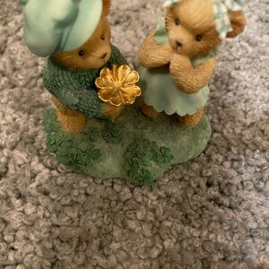 EUC-Cherished Teddies Figurine(our love is more than luck) with Gold Accents